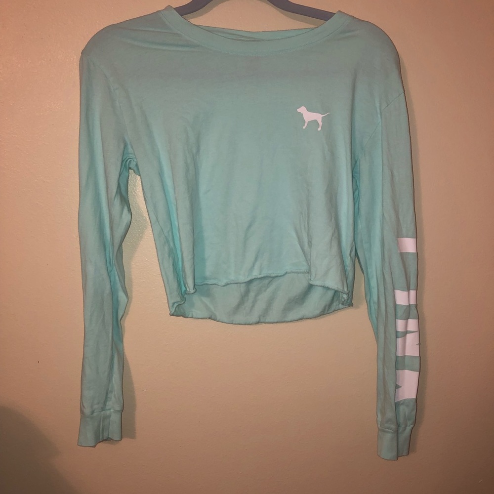 turquoise long sleeve crop top